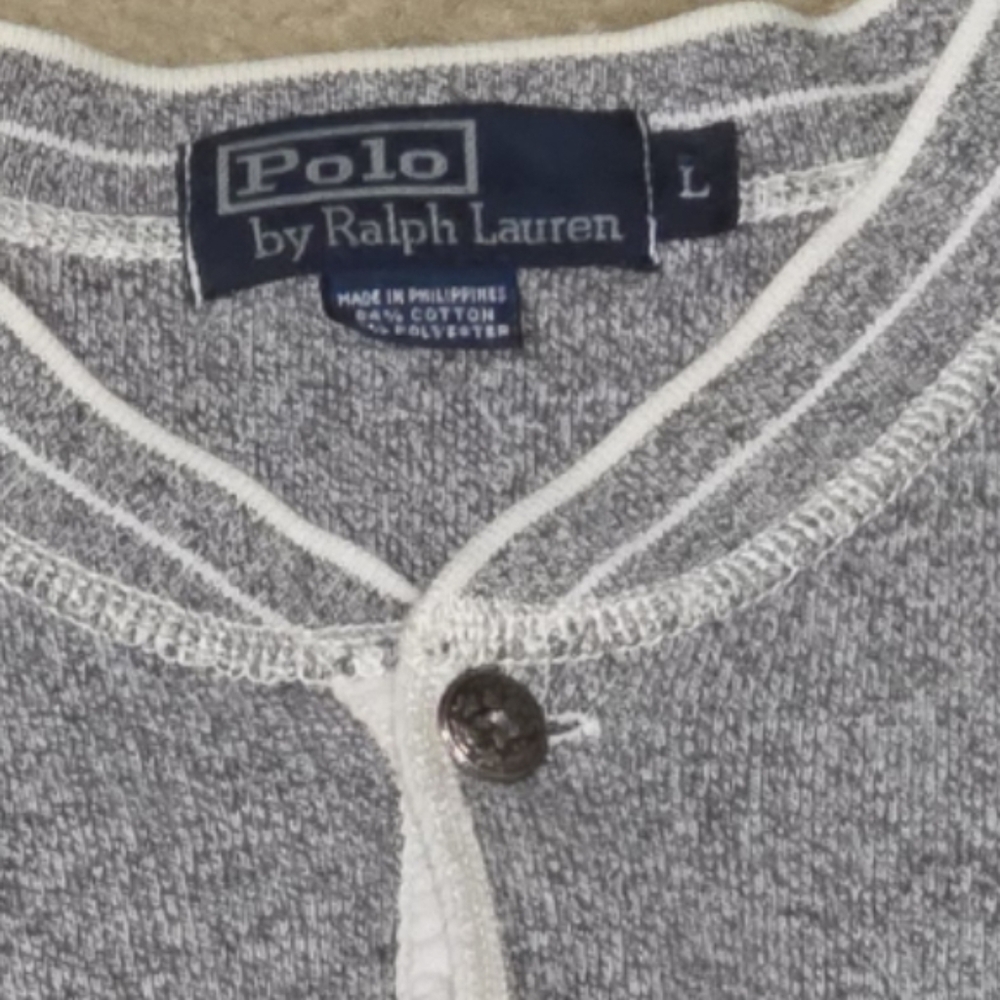 VINTAGE WOMENS Polo by Ralph Lauren Gray Crewneck 3 BUTTON Sweater SIZE LARGE